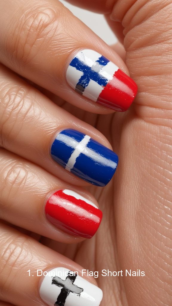 1. Dominican Flag Short Nails