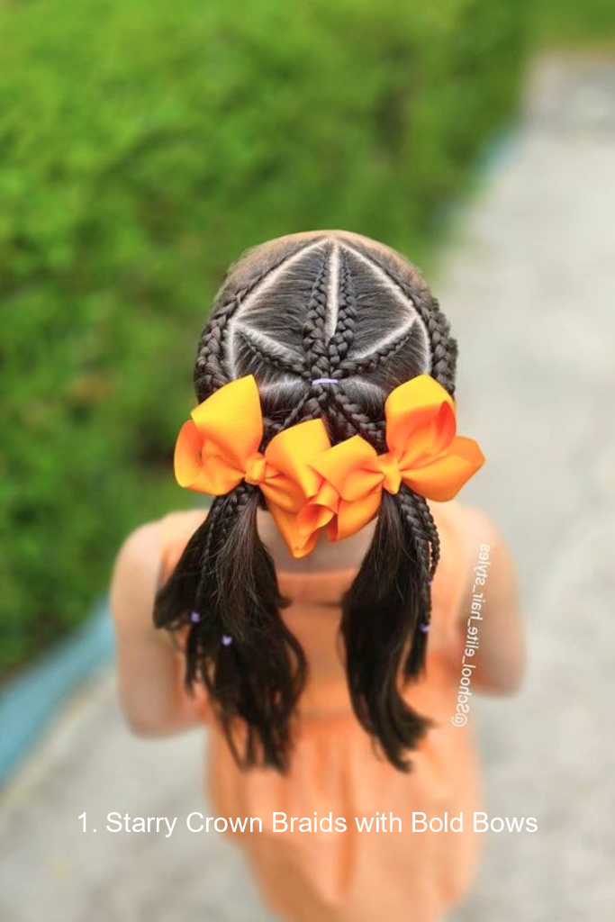 1. Starry Crown Braids with Bold Bows