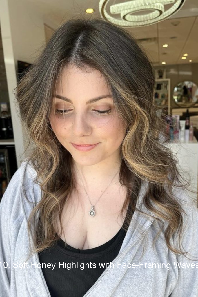 10. Soft Honey Highlights with Face-Framing Waves