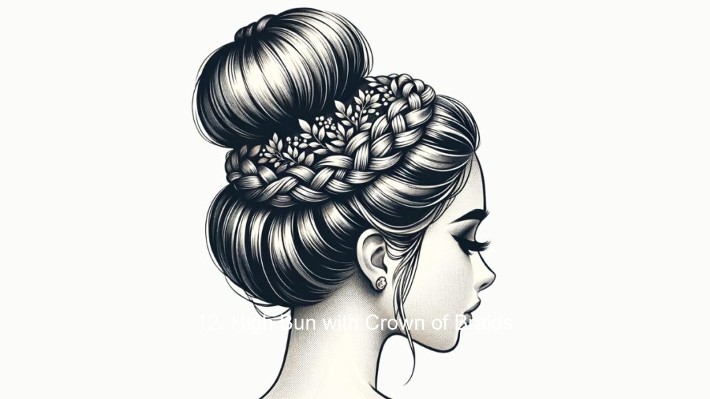 12. High Bun with Crown of Braids