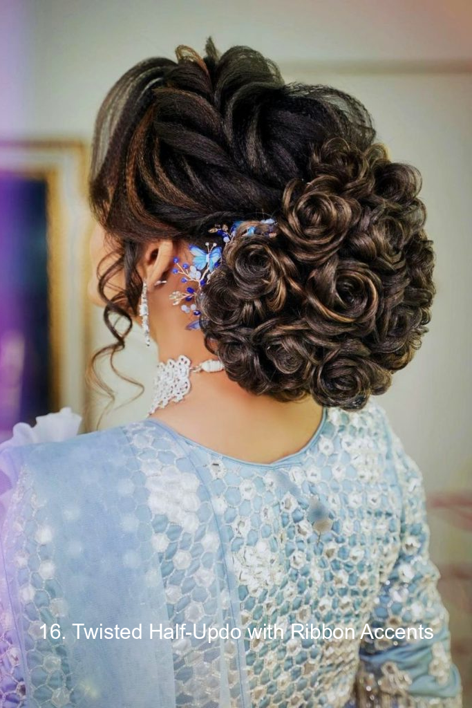 16. Twisted Half-Updo with Ribbon Accents