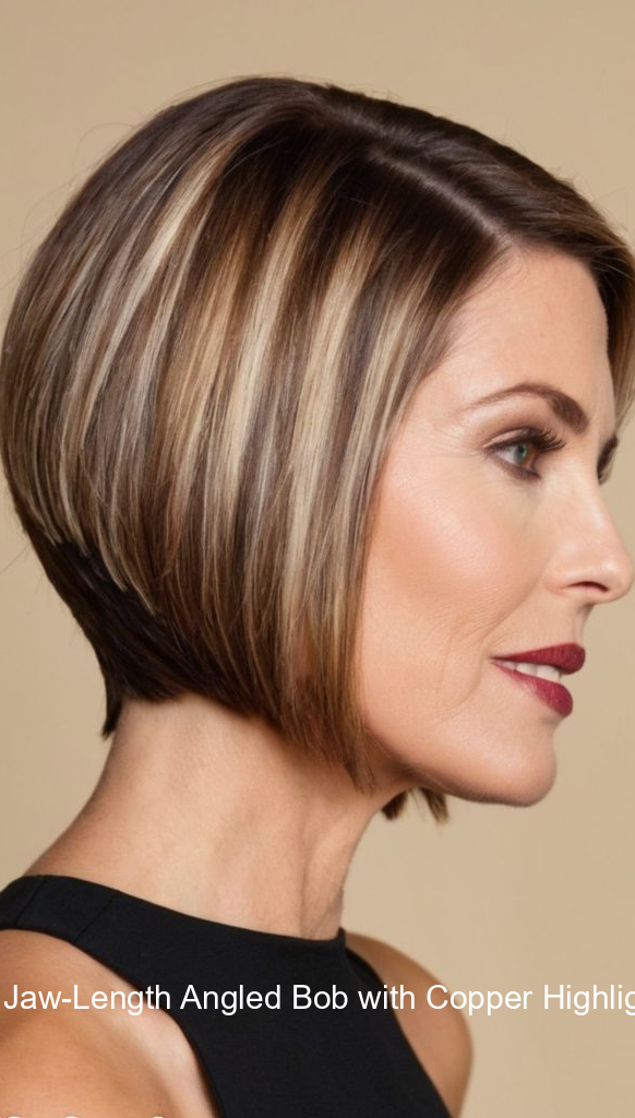 17. Jaw-Length Angled Bob with Copper Highlights