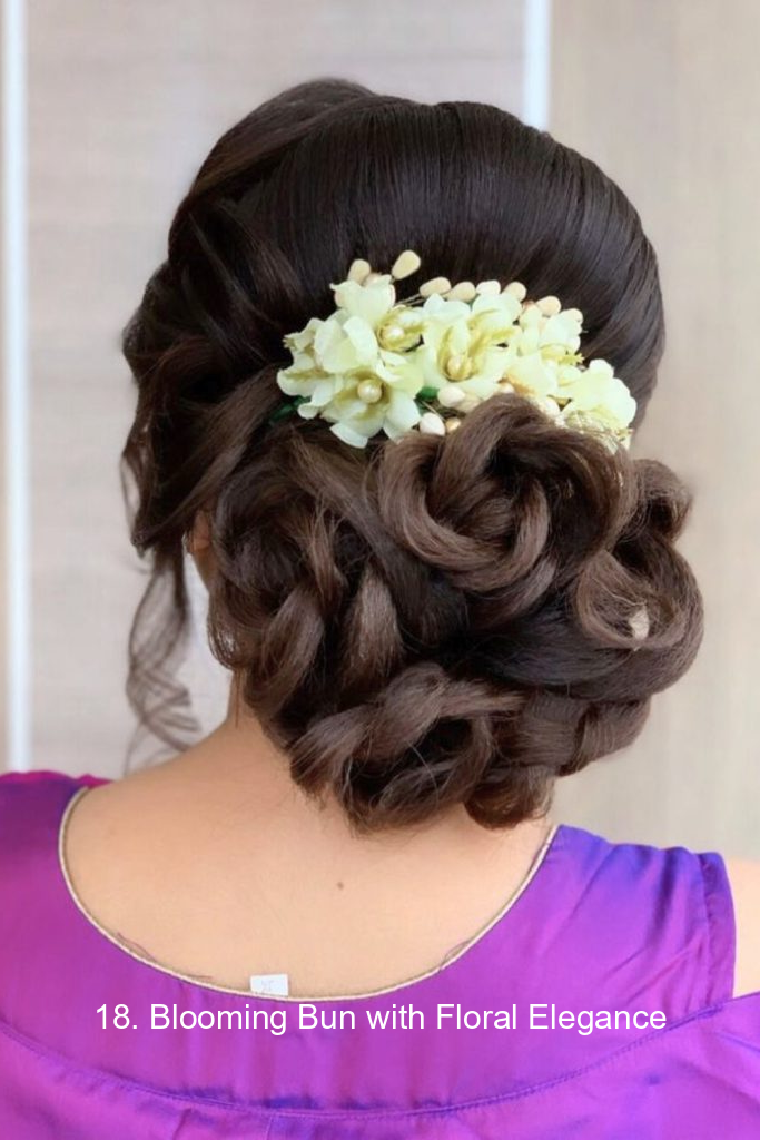 18. Blooming Bun with Floral Elegance