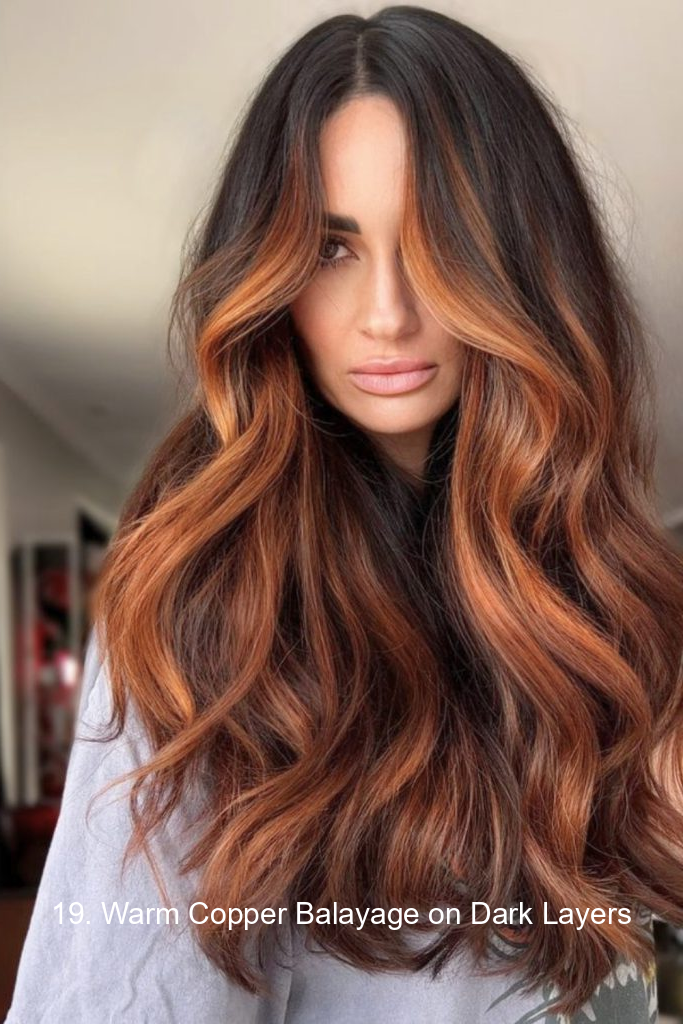 19. Warm Copper Balayage on Dark Layers