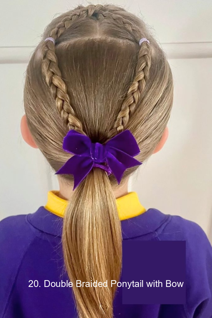 20. Double Braided Ponytail with Bow