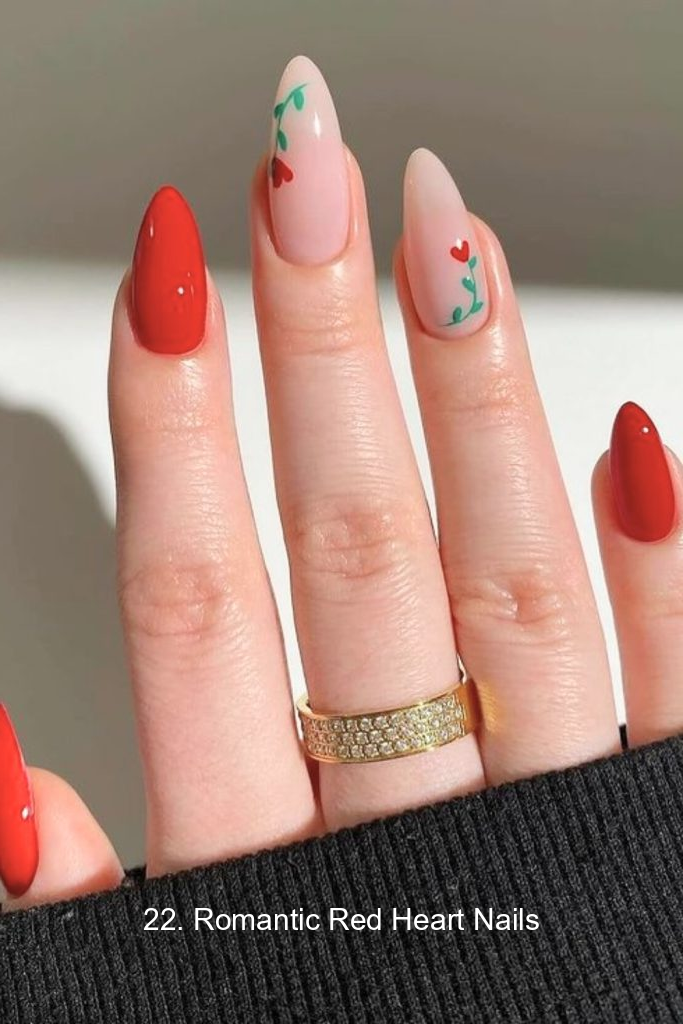 22. Romantic Red Heart Nails