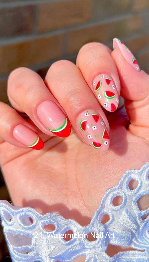 24. Watermelon Nail Art