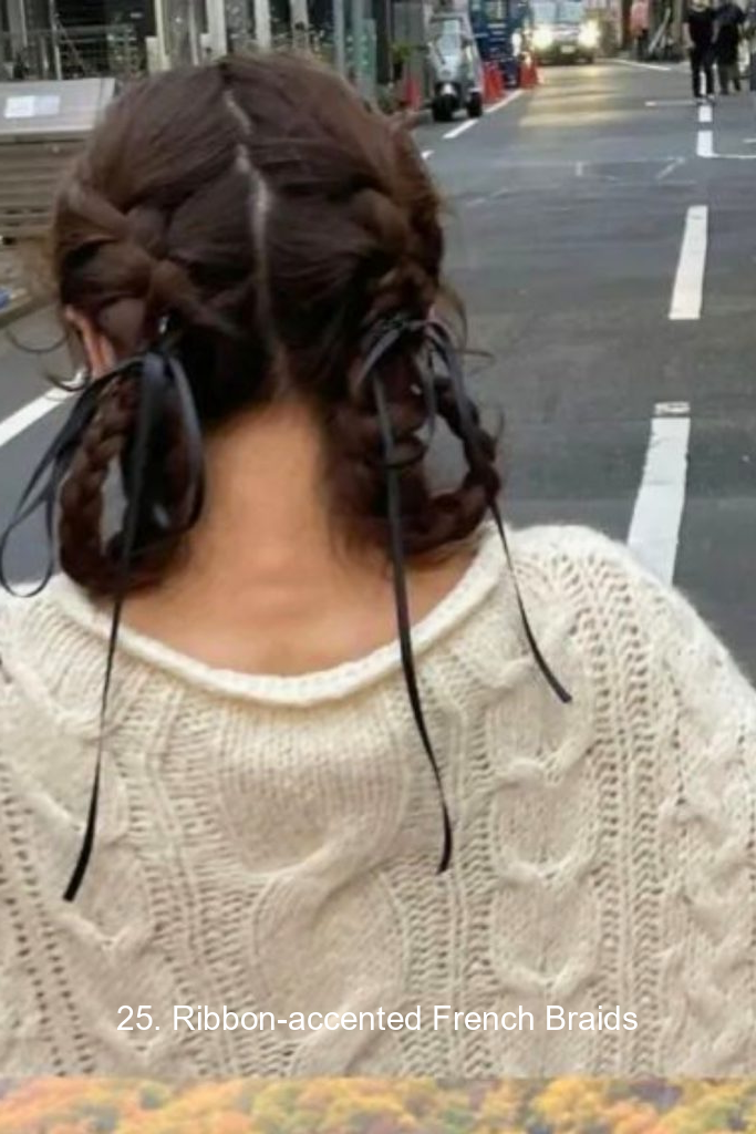 25. Ribbon-accented French Braids