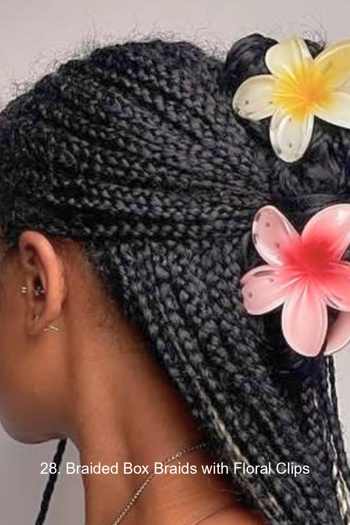 28. Braided Box Braids with Floral Clips