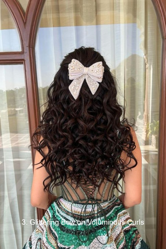 3. Glittering Bow on Voluminous Curls