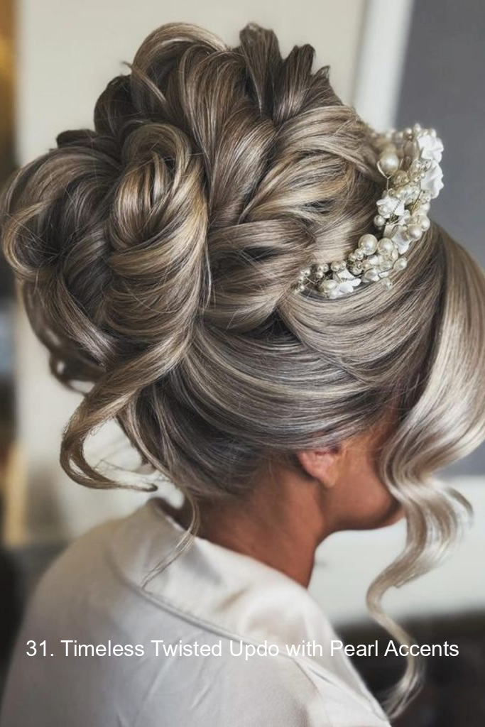 31. Timeless Twisted Updo with Pearl Accents