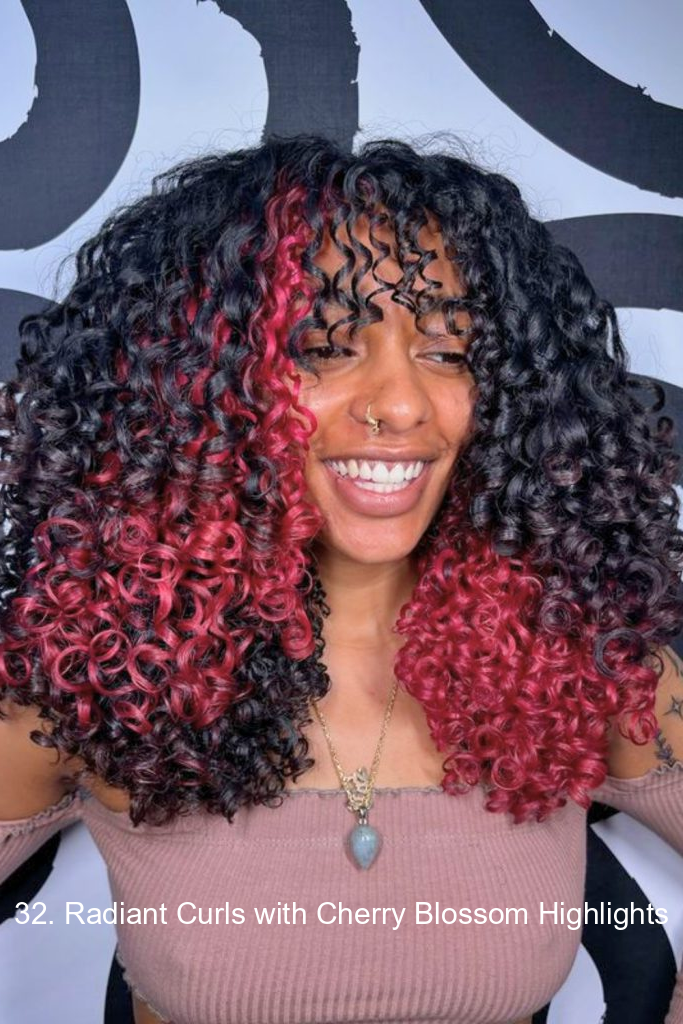 32. Radiant Curls with Cherry Blossom Highlights