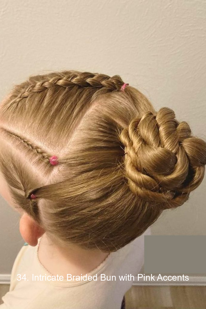 34. Intricate Braided Bun with Pink Accents