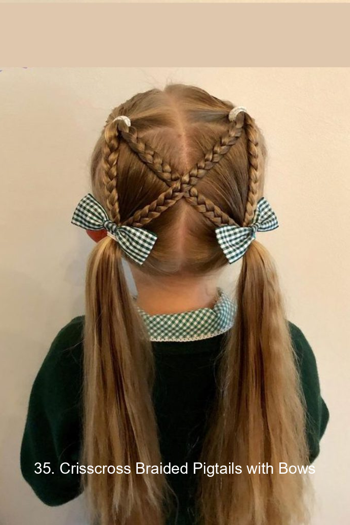 35. Crisscross Braided Pigtails with Bows