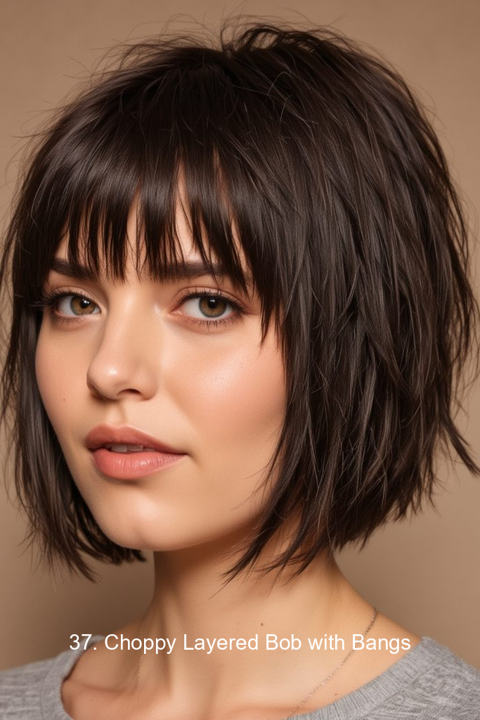 37. Choppy Layered Bob with Bangs