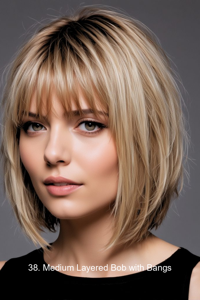 38. Medium Layered Bob with Bangs