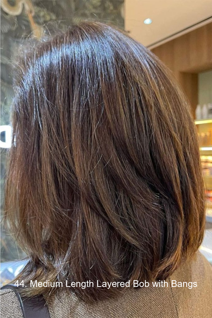 44. Medium Length Layered Bob with Bangs