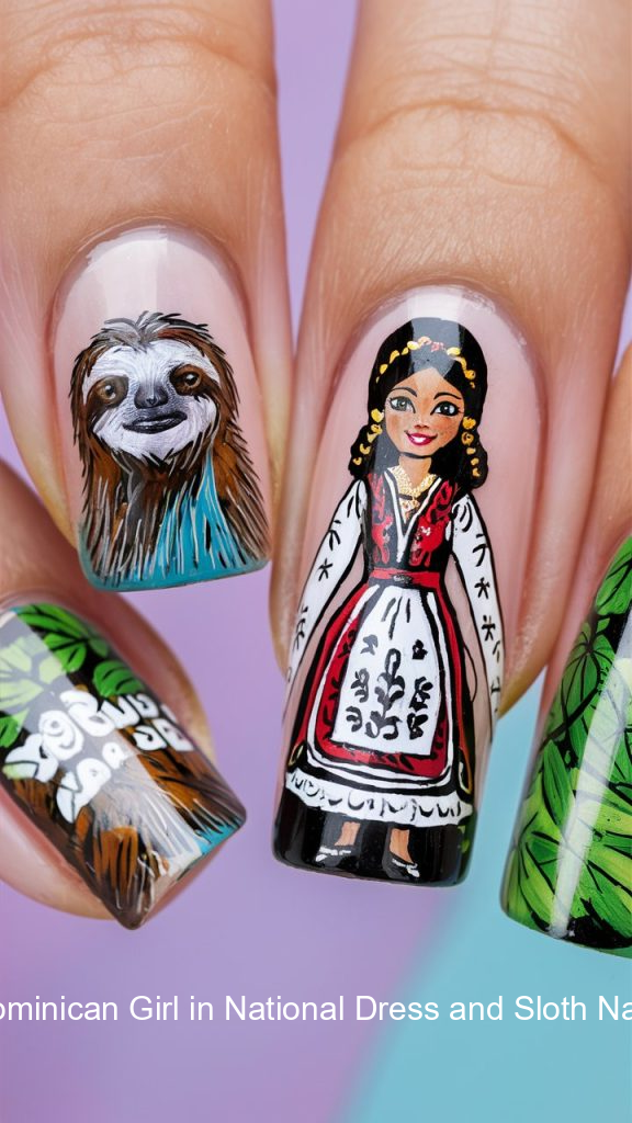 6. Dominican Girl in National Dress and Sloth Nail Art