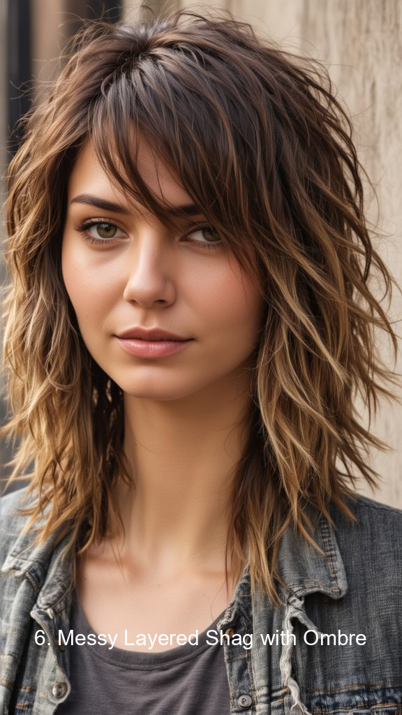 6. Messy Layered Shag with Ombre
