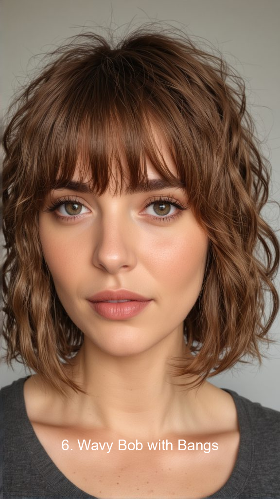 6. Wavy Bob with Bangs