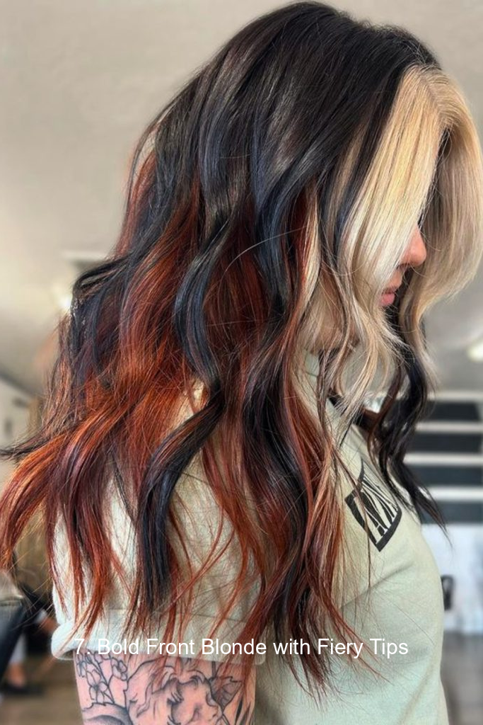 7. Bold Front Blonde with Fiery Tips