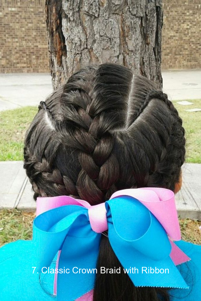 7. Classic Crown Braid with Ribbon