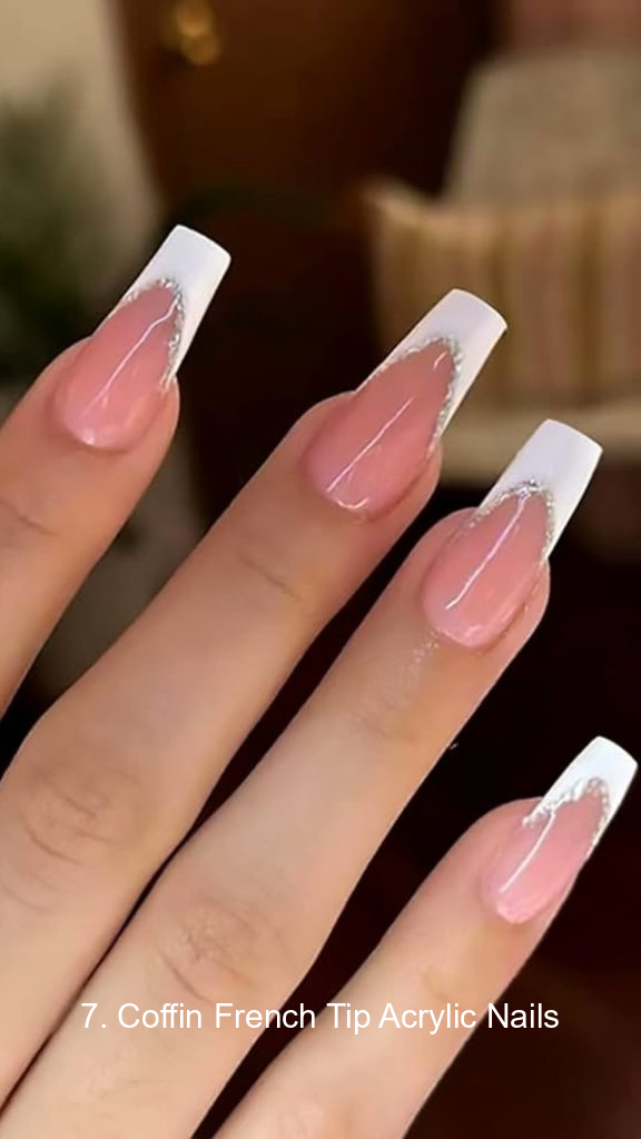 7. Coffin French Tip Acrylic Nails