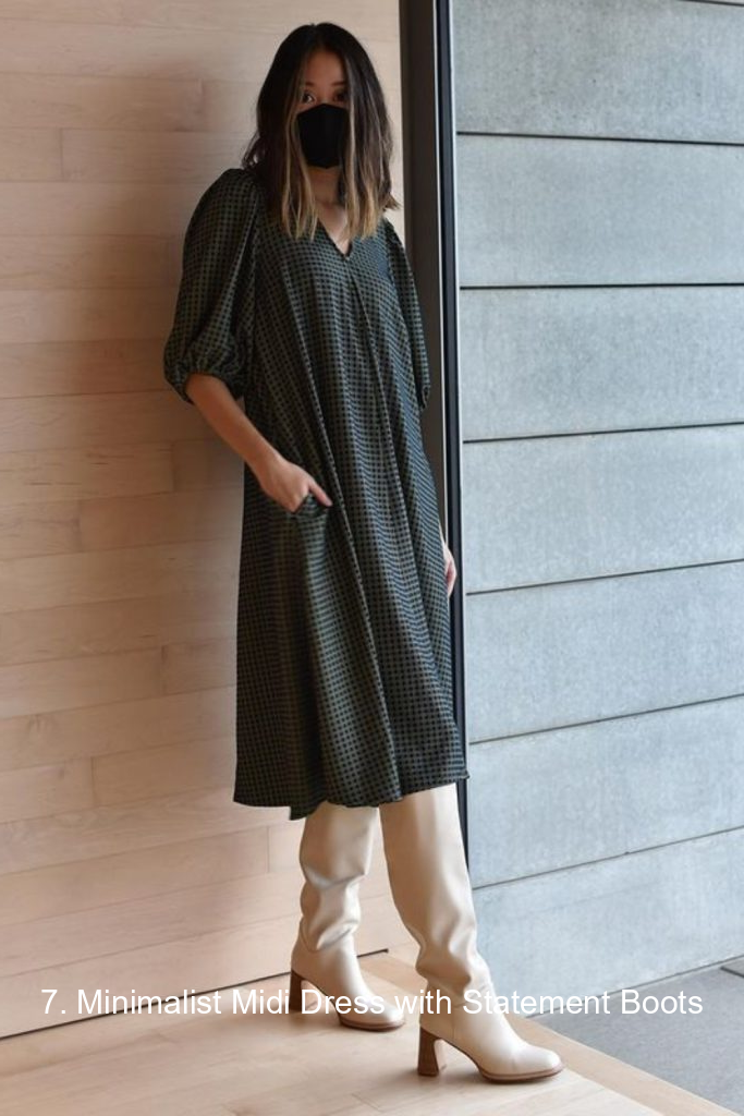 7. Minimalist Midi Dress with Statement Boots