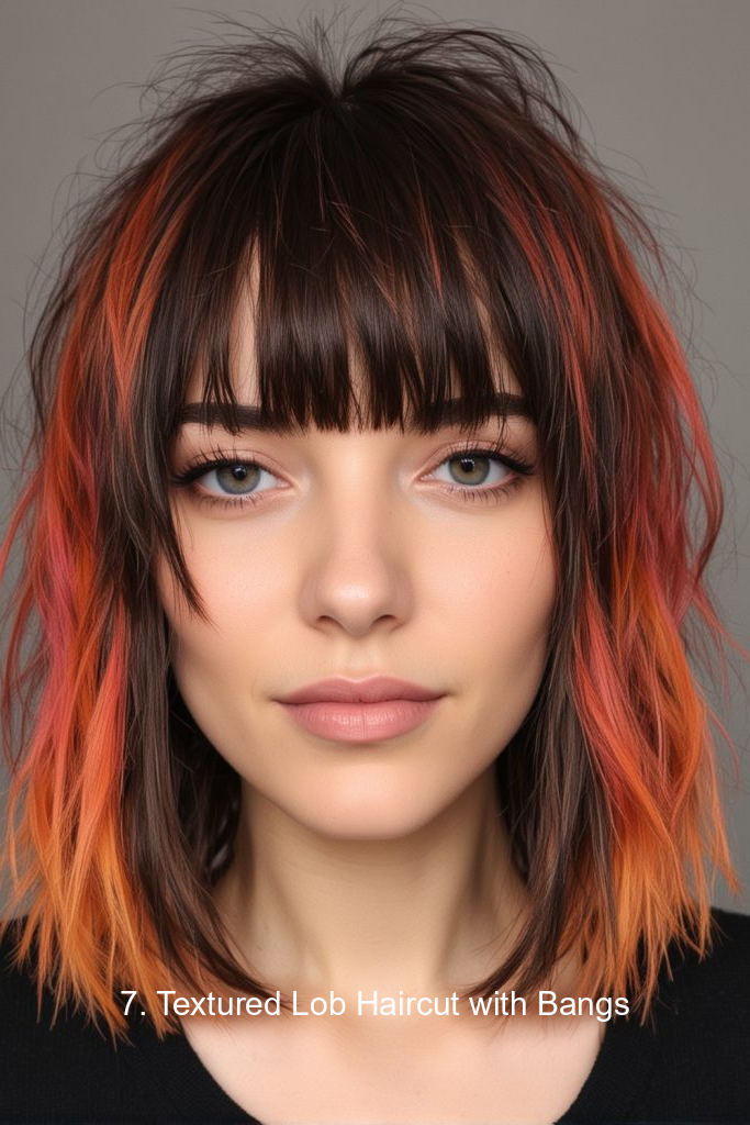 7. Textured Lob Haircut with Bangs