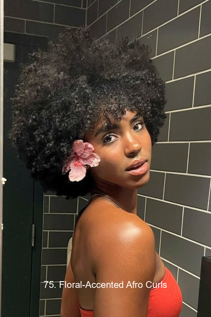 75. Floral-Accented Afro Curls