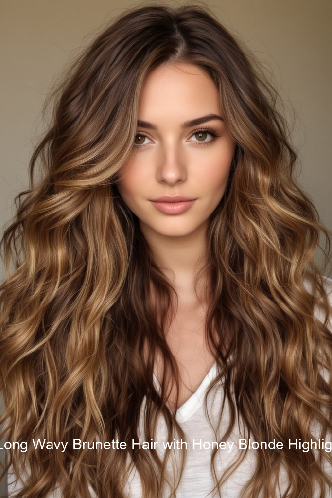 8. Long Wavy Brunette Hair with Honey Blonde Highlights