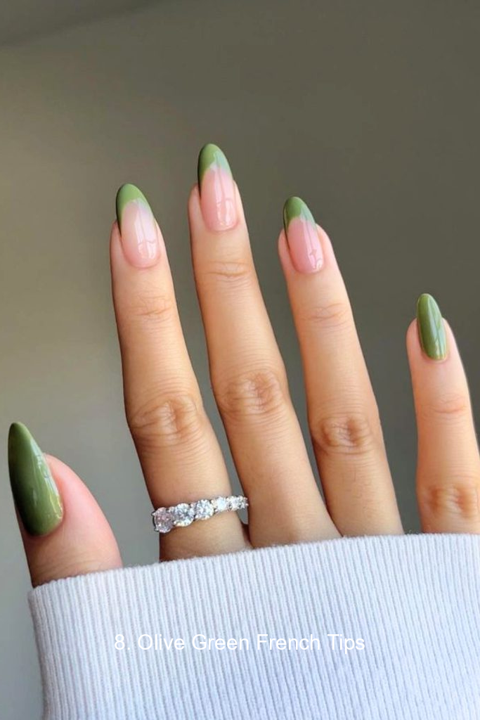 8. Olive Green French Tips