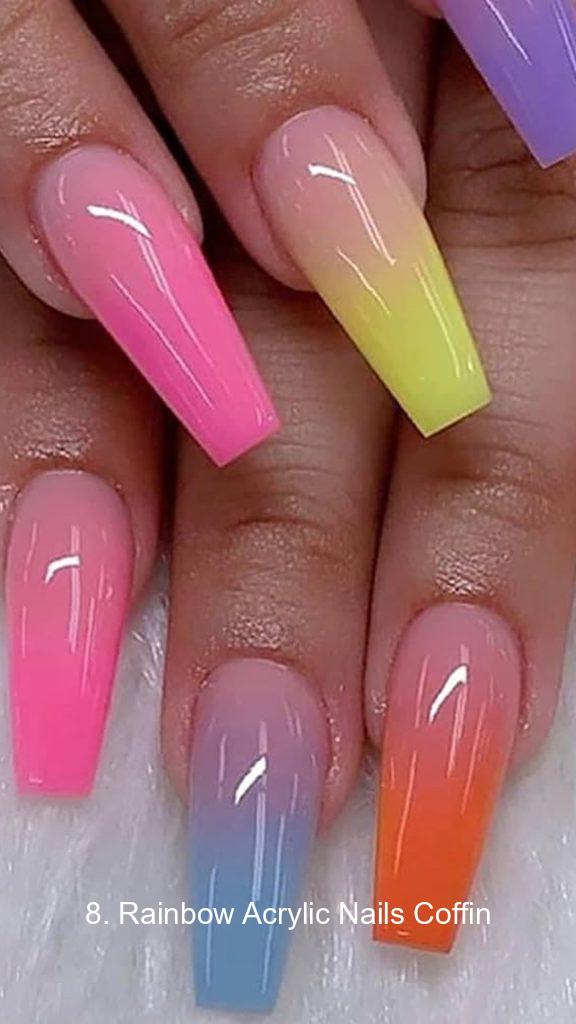 8. Rainbow Acrylic Nails Coffin